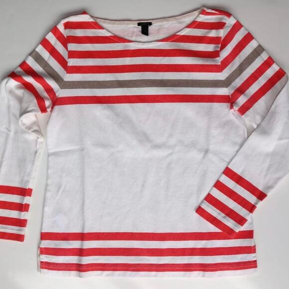 J.CREW Small "Sailor Tee in Engineered Stripe" Orange on Ivory UNWORN - Picture 1 of 4